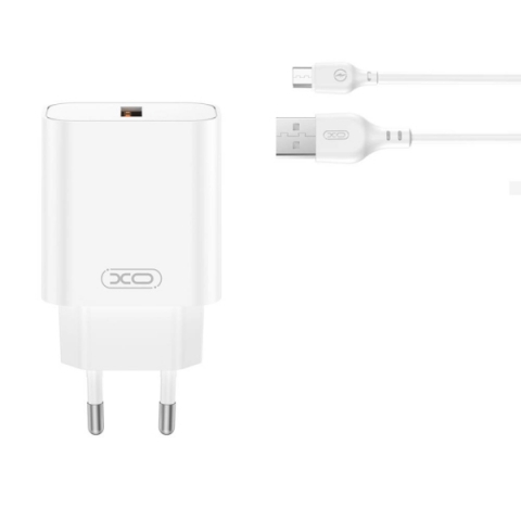 XO TRAVEL CHARGER CE33 QC 18W 2.4A + DATA CABLE MICRO USB white