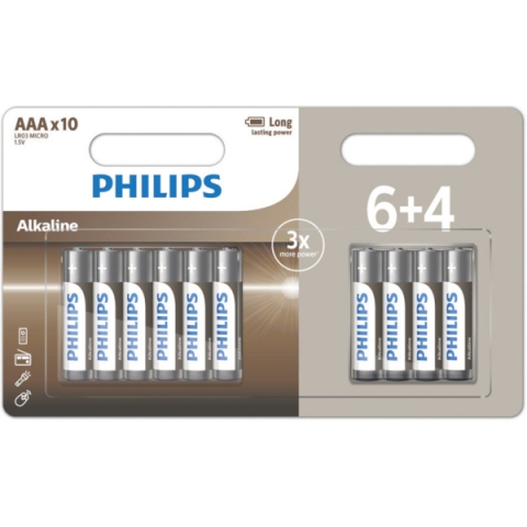 ΑΛΚΑΛΙΚΕΣ ΜΠΑΤΑΡΙΕΣ AAA PHILIPS LR03 1.5V 6+4 10τεμ