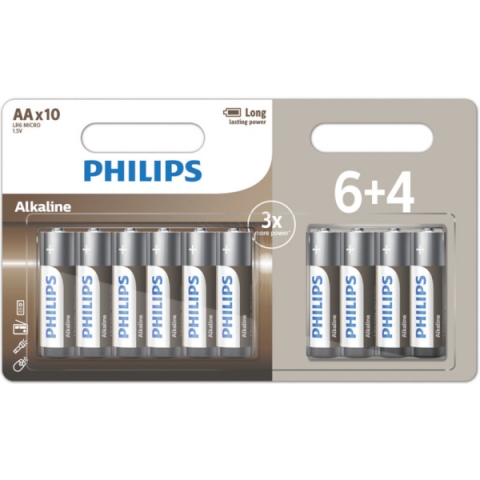 ΑΛΚΑΛΙΚΕΣ ΜΠΑΤΑΡΙΕΣ AA PHILIPS LR6 1.5V 6+4 10τεμ