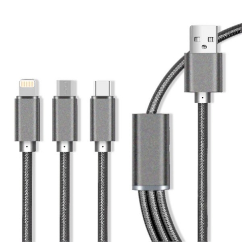 MAXLIFE USB TO MICRO USB | TYPE C | LIGHTNING DATA CABLE 1m 2.1A grey