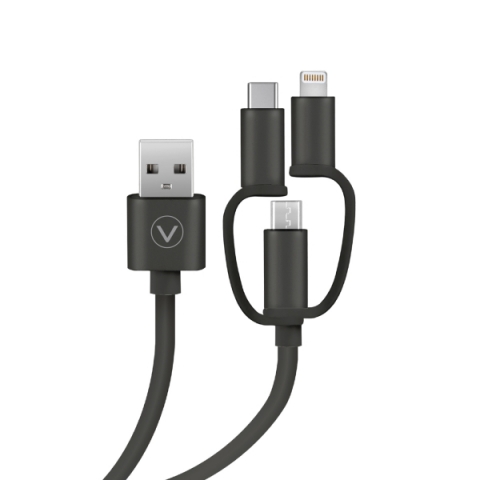 VIVANCO DATA CABLE USB  TO MICRO USB / TYPE C / LIGHTNING 0.75m black