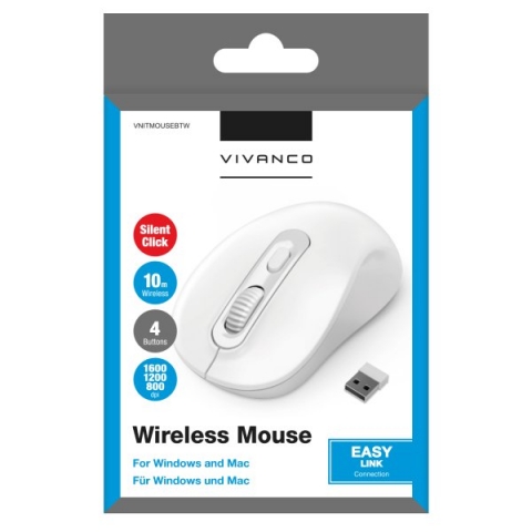 VIVANCO WIRELESS MOUSE OPTICAL ERGONOMIC DESIGN AND SILENT CLICK white
