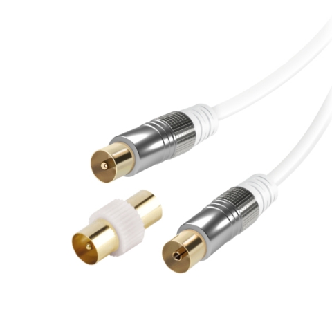 VIVANCO ANTENNA CABLE 2m COAX PLUG-COAX SOCKET 90 dB with adapter included white